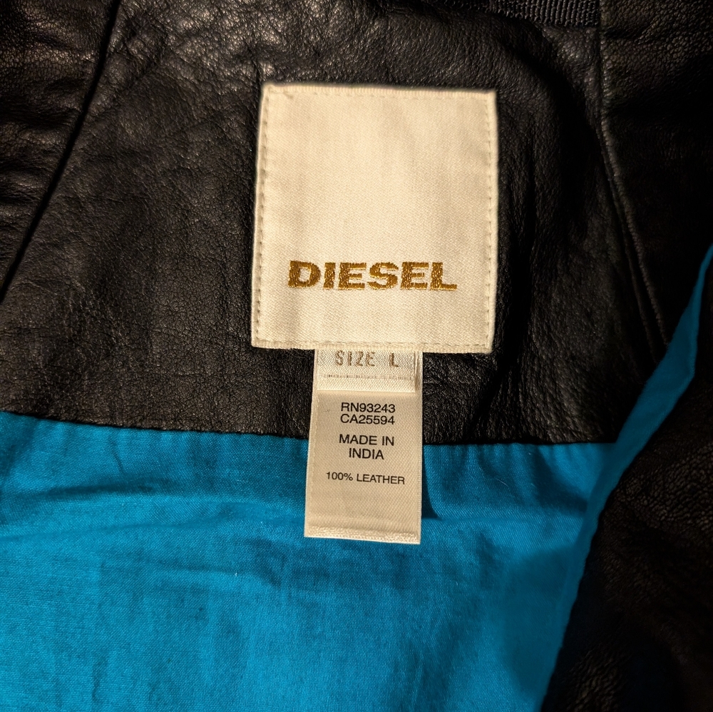 Diesel Men's Black Leather Jacket size large - Picture 4 of 10